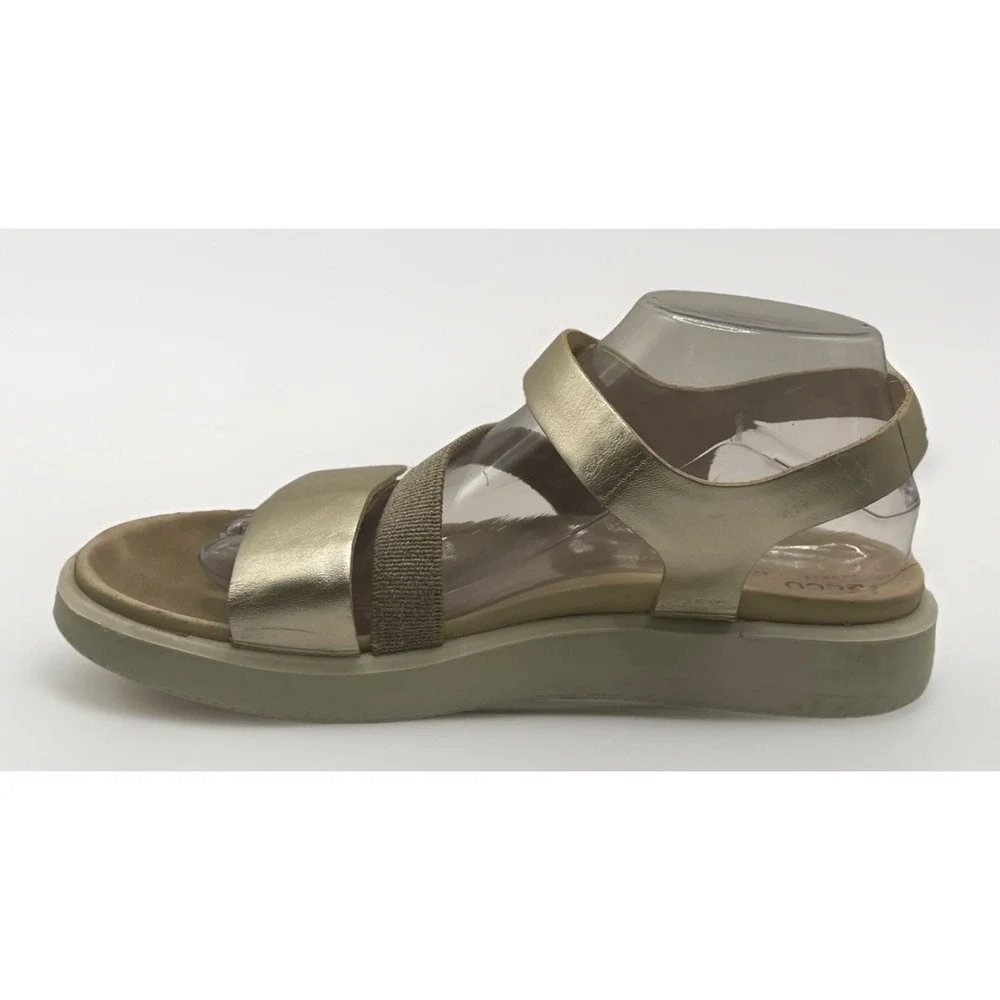 ECCO Z5741 Flowt Women's Metallic Gold Leather Flat Sandal Size 40‎  9-9.5